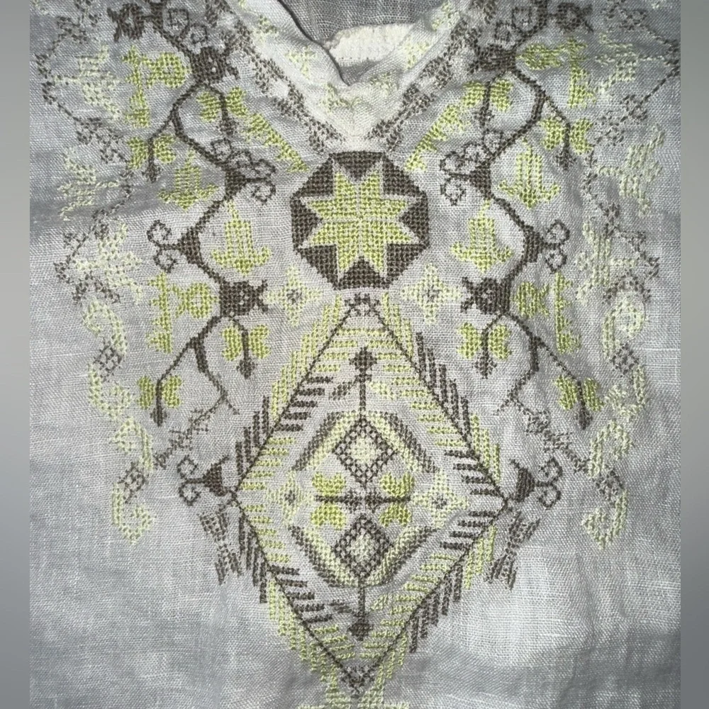 Johnny Was Biya White Linen Embroidered Boho Tunic Top S Aztec Festival Coastal - Picture 10 of 12